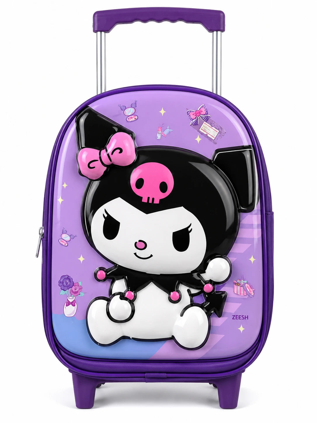 Girls Purple Trolley School Bag with Cute Cartoon Character – Nursery & Kindergarten Rolling Backpack