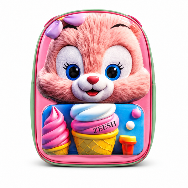 Cute 3D Bunny School Backpack – Kids Cartoon Bag with Ice Cream Design