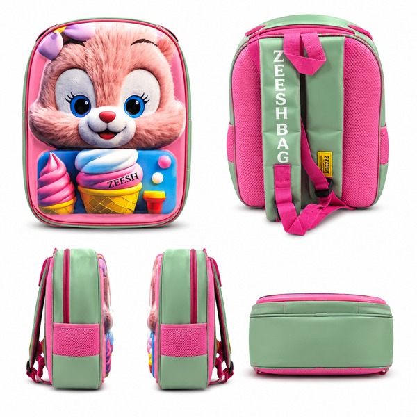 Cute 3D Bunny School Backpack – Kids Cartoon Bag with Ice Cream Design
